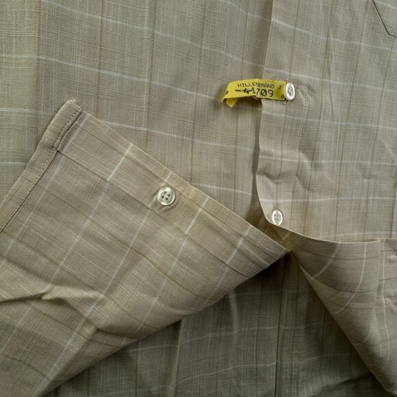 FABIO CAVIGLIA Italy Button Up Shirt Short Sleeve Cotton Size 4 Beige Check - Picture 9 of 16